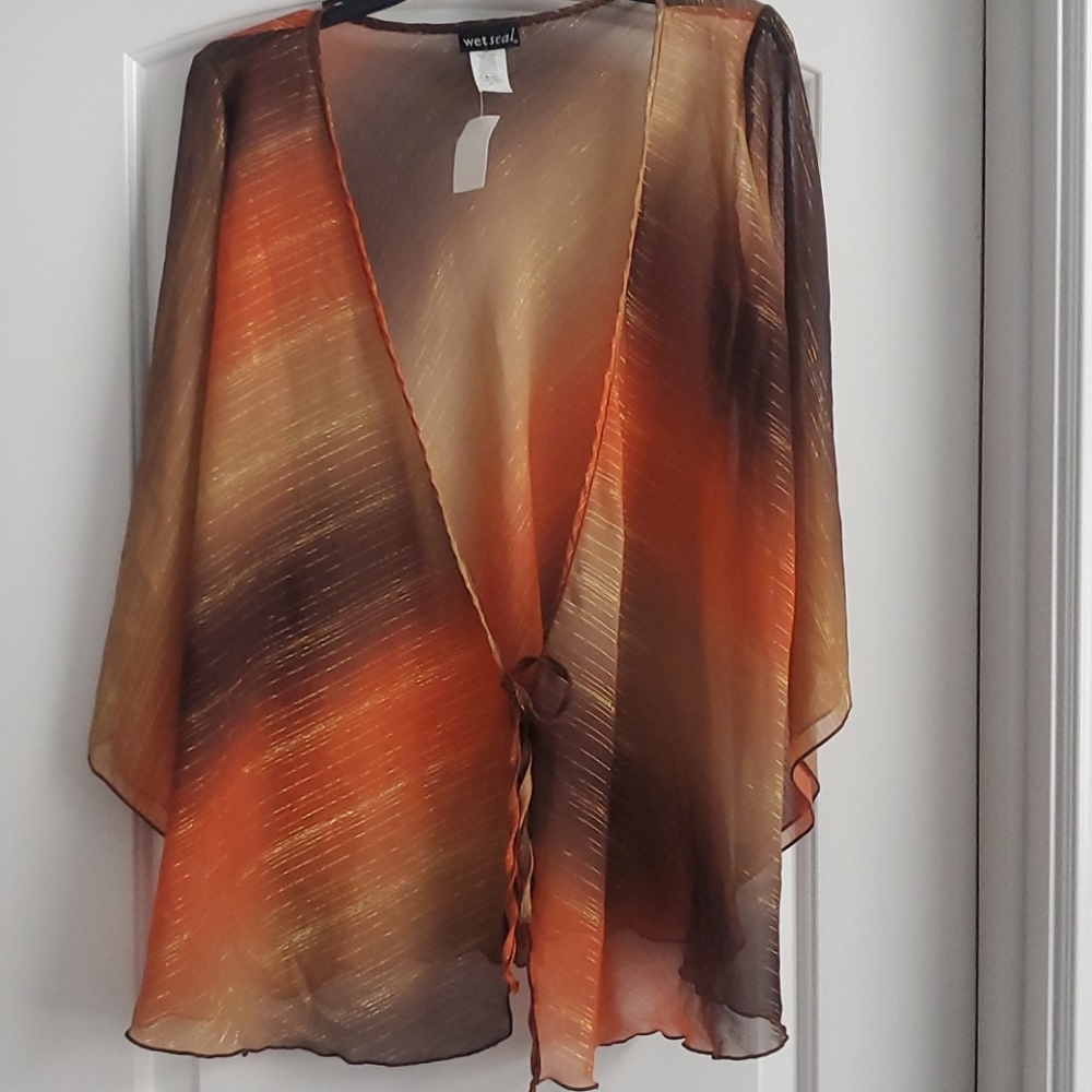 Wet seal sheer top Tie front brown,orange gold
